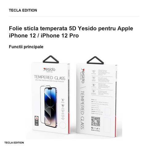 Folie sticla temperata 5D Yesido pentru Apple iPhone 12 / iPhone 12 Pro [1]
