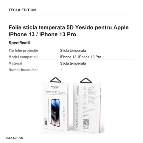 Folie sticla temperata 5D Yesido pentru Apple iPhone 13 / iPhone 13 Pro [2]