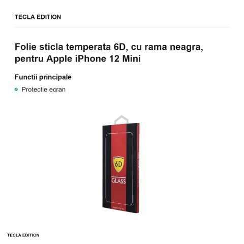 Folie sticla temperata 6D, cu rama neagra, pentru Apple iPhone 12 Mini [1]