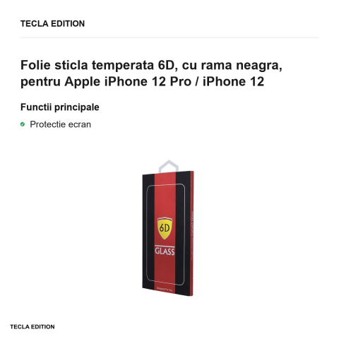 Folie sticla temperata 6D, cu rama neagra, pentru Apple iPhone 12 Pro / iPhone 12 [1]