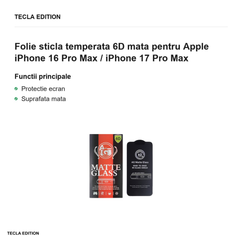 Folie sticla temperata 6D mata pentru Apple iPhone 16 Pro Max / iPhone 17 Pro Max [1]