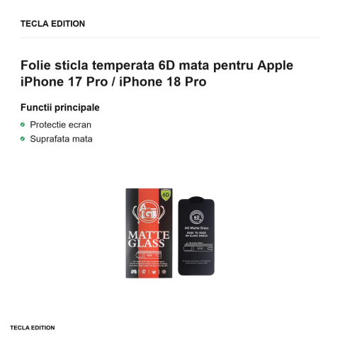 Folie sticla temperata 6D mata pentru Apple iPhone 17 Pro / iPhone 18 Pro [1]