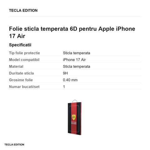 Folie sticla temperata 6D pentru Apple iPhone 17 Air [2]