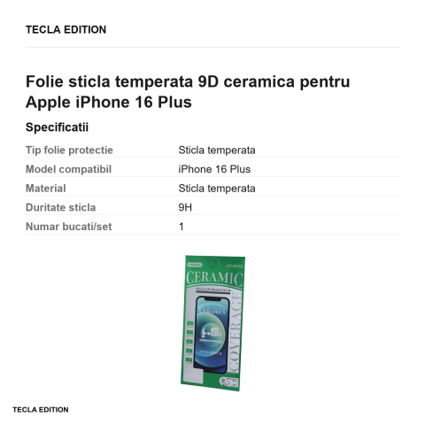 Folie sticla temperata 9D ceramica pentru Apple iPhone 16 Plus [2]