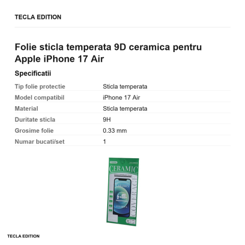 Folie sticla temperata 9D ceramica pentru Apple iPhone 17 Air [2]