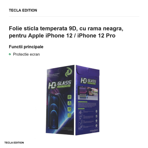 Folie sticla temperata 9D, cu rama neagra, pentru Apple iPhone 12 / iPhone 12 Pro [1]