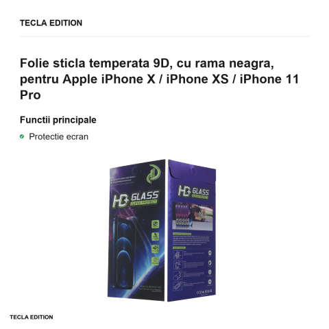 Folie sticla temperata 9D, cu rama neagra, pentru Apple iPhone X / iPhone XS / iPhone 11 Pro [1]