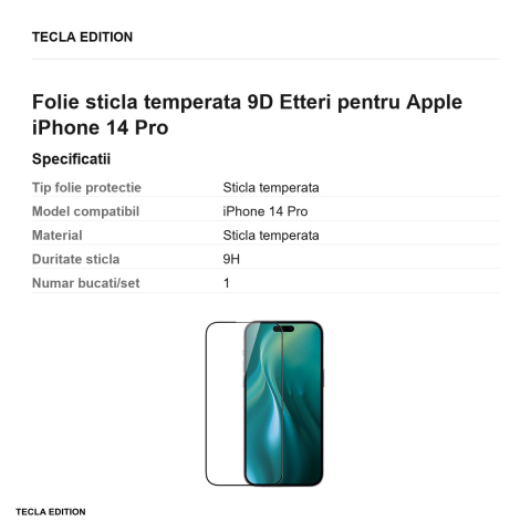 Folie sticla temperata 9D Etteri pentru Apple iPhone 14 Pro [2]