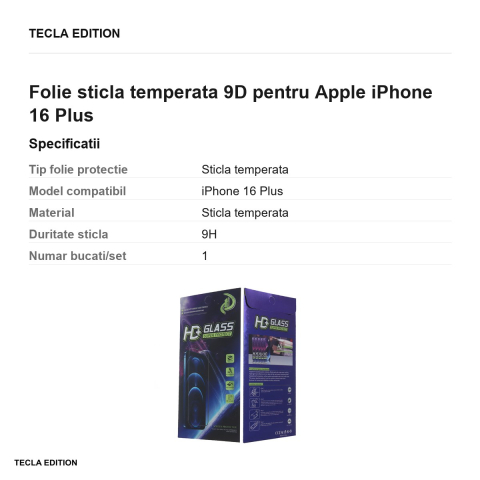Folie sticla temperata 9D pentru Apple iPhone 16 Plus [2]