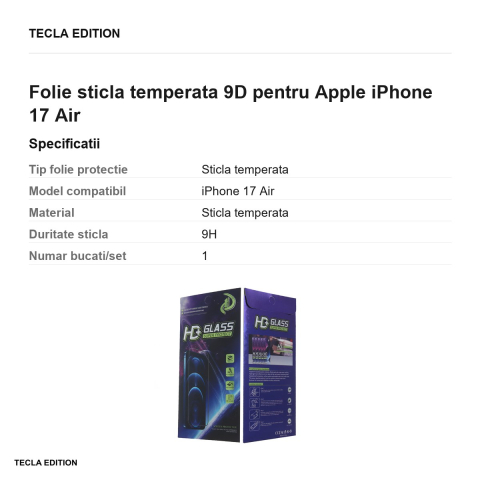 Folie sticla temperata 9D pentru Apple iPhone 17 Air [2]