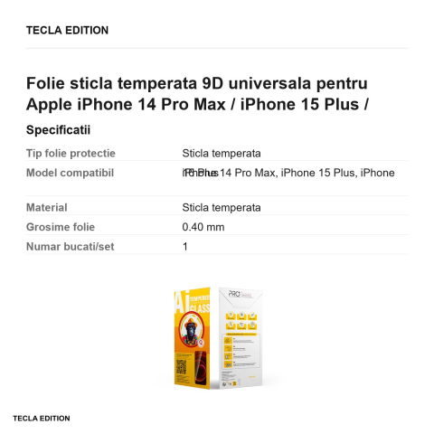 Folie sticla temperata 9D universala pentru Apple iPhone 14 Pro Max / iPhone 15 Plus / iPhone 16 Plus [2]