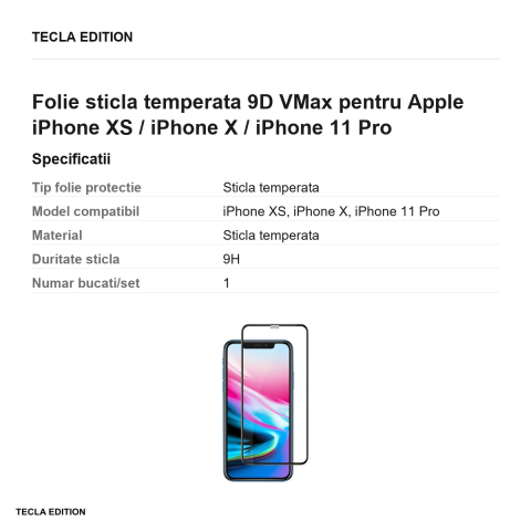 Folie sticla temperata 9D VMax pentru Apple iPhone XS / iPhone X / iPhone 11 Pro [2]