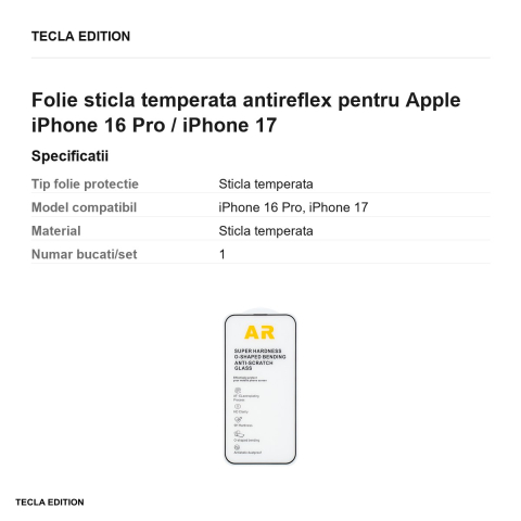Folie sticla temperata antireflex pentru Apple iPhone 16 Pro / iPhone 17 [2]
