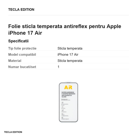 Folie sticla temperata antireflex pentru Apple iPhone 17 Air [2]