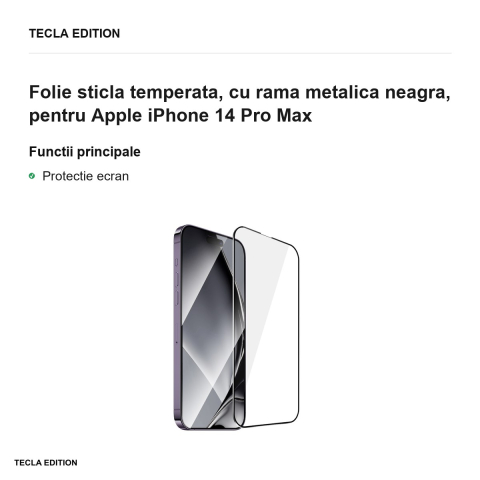 Folie sticla temperata, cu rama metalica neagra, pentru Apple iPhone 14 Pro Max [1]