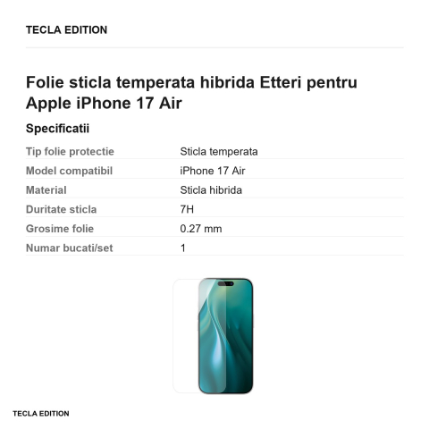 Folie sticla temperata hibrida Etteri pentru Apple iPhone 17 Air [2]