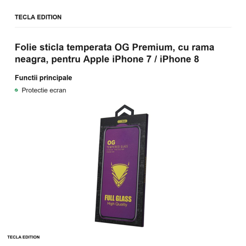 Folie sticla temperata OG Premium, cu rama neagra, pentru Apple iPhone 7 / iPhone 8 [1]