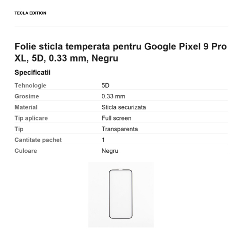 Folie sticla temperata pentru Google Pixel 9 Pro XL, 5D, 0.33 mm, Negru [2]
