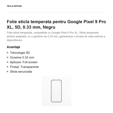 Folie sticla temperata pentru Google Pixel 9 Pro XL, 5D, 0.33 mm, Negru [1]