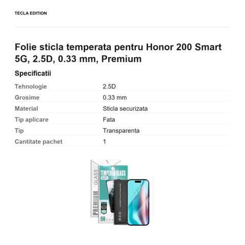 Folie sticla temperata pentru Honor 200 Smart 5G, 2.5D, 0.33 mm, Premium [2]
