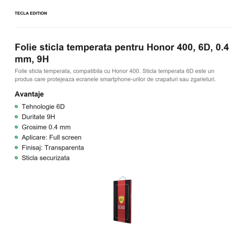 Folie sticla temperata pentru Honor 400, 6D, 0.4 mm, 9H [1]