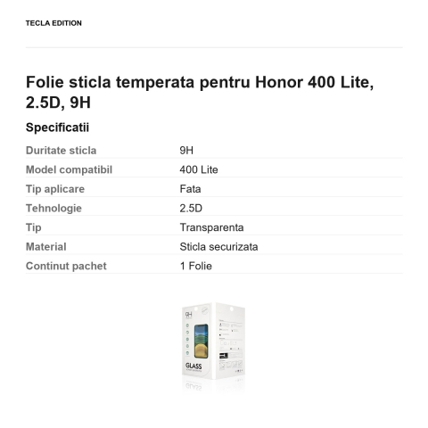 Folie sticla temperata pentru Honor 400 Lite, 2.5D, 9H [2]
