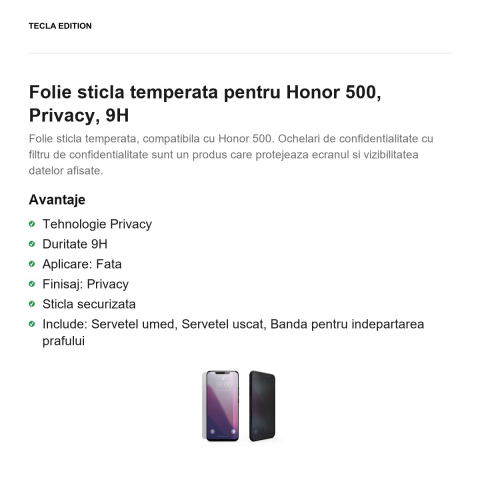 Folie sticla temperata pentru Honor 500, Privacy, 9H [1]