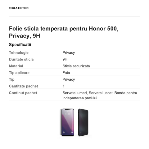 Folie sticla temperata pentru Honor 500, Privacy, 9H [2]