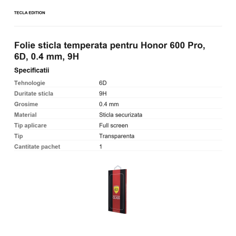 Folie sticla temperata pentru Honor 600 Pro, 6D, 0.4 mm, 9H [2]