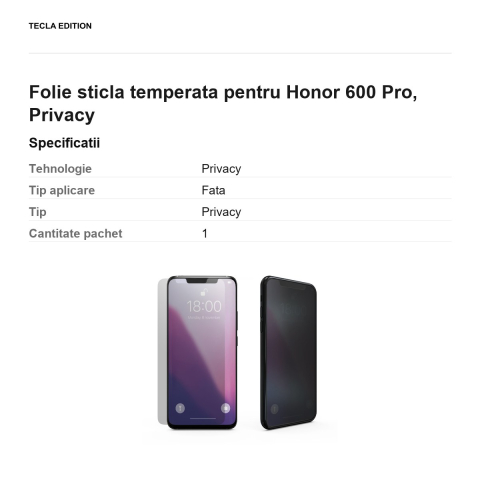 Folie sticla temperata pentru Honor 600 Pro, Privacy [2]
