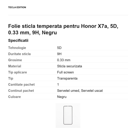 Folie sticla temperata pentru Honor X7a, 5D, 0.33 mm, 9H, Negru [2]