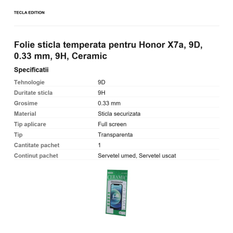 Folie sticla temperata pentru Honor X7a, 9D, 0.33 mm, 9H, Ceramic [2]
