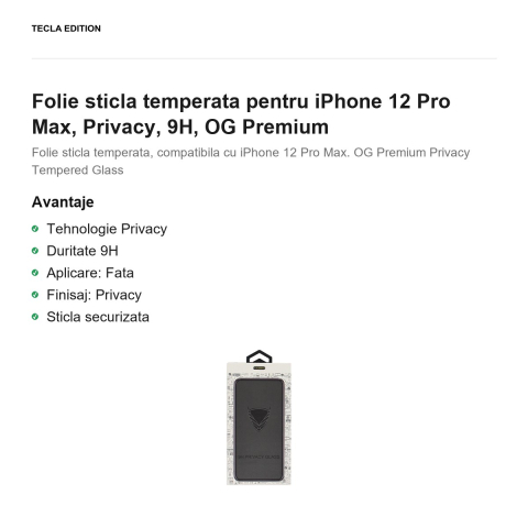 Folie sticla temperata pentru iPhone 12 Pro Max, Privacy, 9H, OG Premium [1]