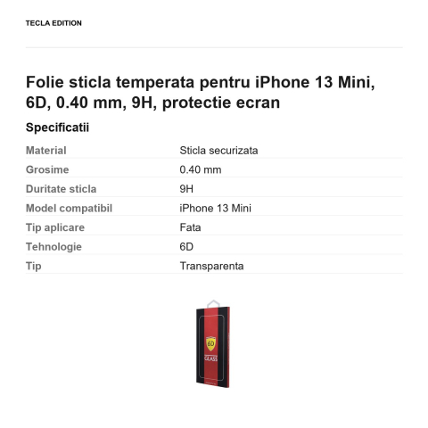 Folie sticla temperata pentru iPhone 13 Mini, 6D, 0.40 mm, 9H, protectie ecran [2]
