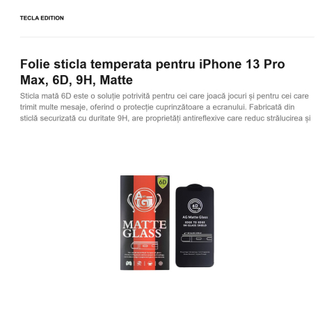 Folie sticla temperata pentru iPhone 13 Pro Max, 6D, 9H, Matte [1]