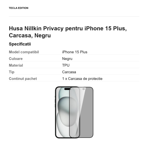 Folie sticla temperata pentru iPhone 15 Plus, Privacy, 0.33 mm, 9H, Nillkin [2]