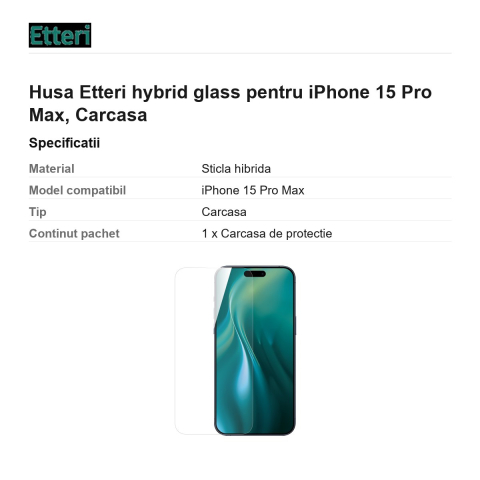 Folie sticla temperata pentru iPhone 15 Pro Max, 0.27 mm, 7H, Etteri [2]