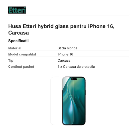 Folie sticla temperata pentru iPhone 16, 0.27 mm, 7H, Etteri [2]