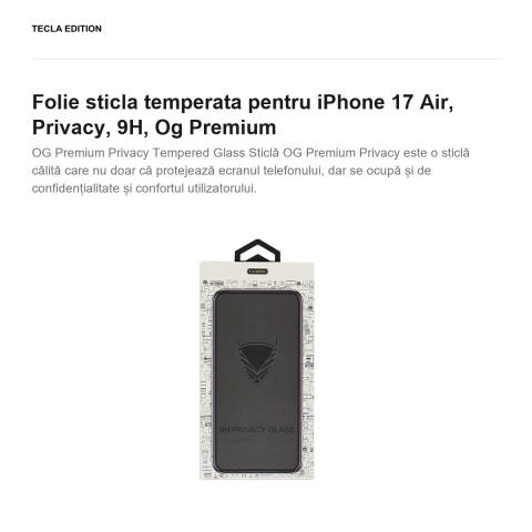 Folie sticla temperata pentru iPhone 17 Air, Privacy, 9H, Og Premium [1]
