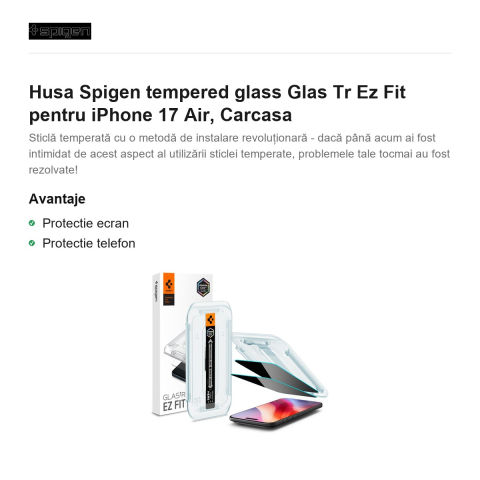 Folie sticla temperata pentru iPhone 17 Air, Privacy, Spigen, Glas.Tr Ez Fit [1]