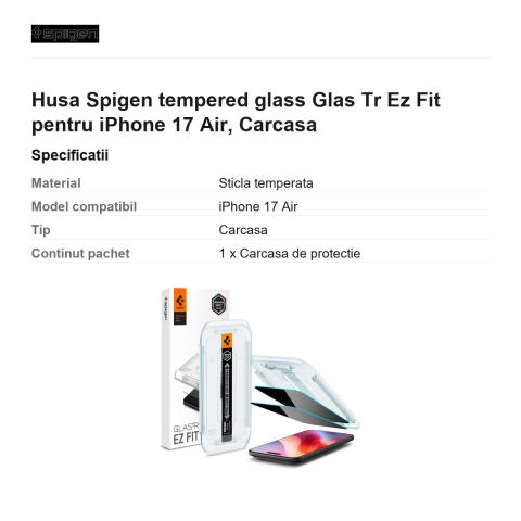 Folie sticla temperata pentru iPhone 17 Air, Privacy, Spigen, Glas.Tr Ez Fit [2]
