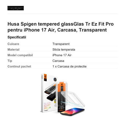 Folie sticla temperata pentru iPhone 17 Air, Spigen, Glas.Tr Ez Fit Pro [2]