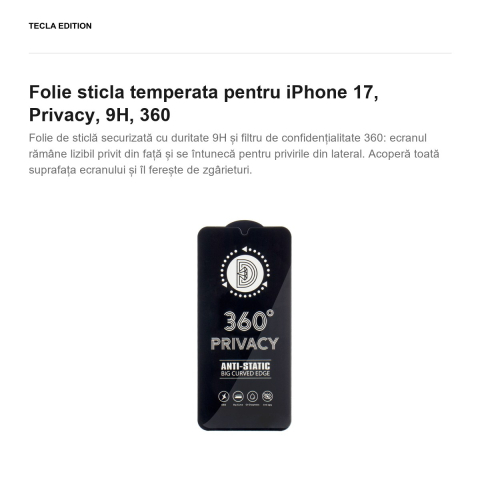 Folie sticla temperata pentru iPhone 17, Privacy, 9H, 360 [1]
