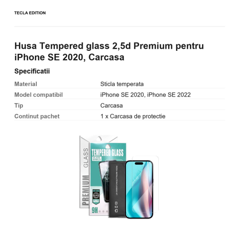 Folie sticla temperata pentru iPhone SE 2020, 2.5D, 0.33 mm, 9H, Premium [2]