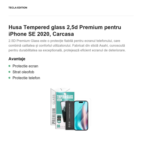 Folie sticla temperata pentru iPhone SE 2020, 2.5D, 0.33 mm, 9H, Premium [1]