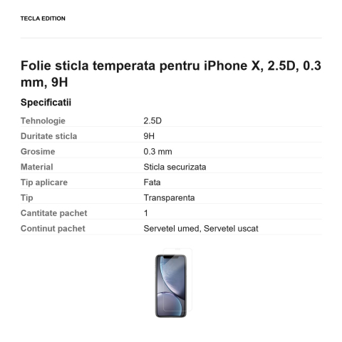 Folie sticla temperata pentru iPhone X, 2.5D, 0.3 mm, 9H [2]