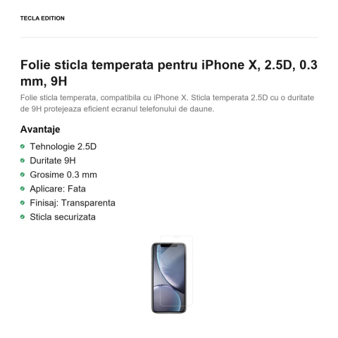 Folie sticla temperata pentru iPhone X, 2.5D, 0.3 mm, 9H [1]