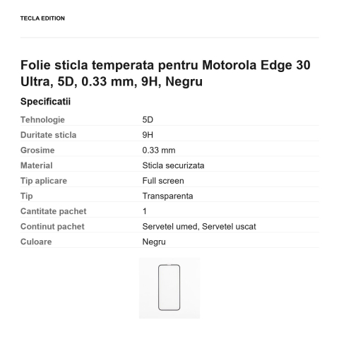 Folie sticla temperata pentru Motorola Edge 30 Ultra, 5D, 0.33 mm, 9H, Negru [2]