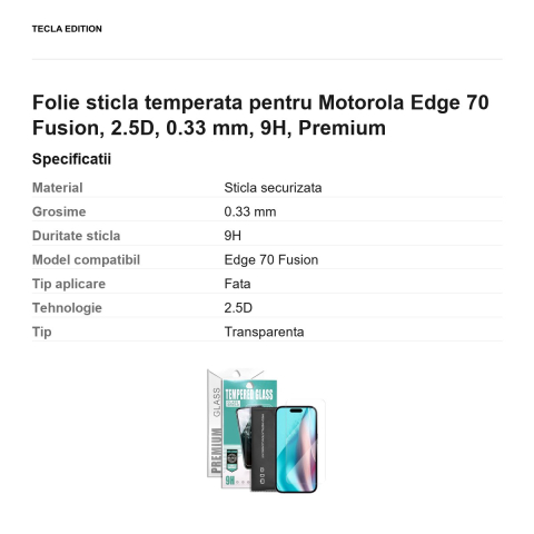 Folie sticla temperata pentru Motorola Edge 70 Fusion, 2.5D, 0.33 mm, 9H, Premium [2]