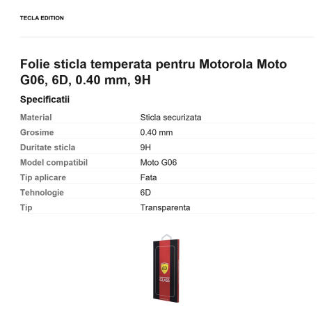 Folie sticla temperata pentru Motorola Moto G06, 6D, 0.40 mm, 9H [2]